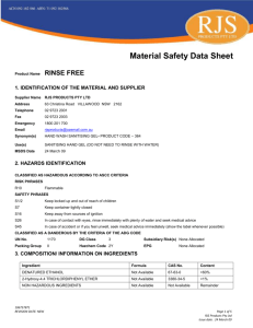 Material Safety Data Sheet Product Name RINSE FREE 1