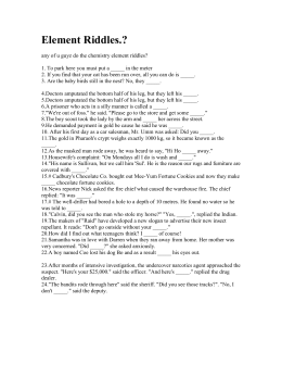 CHEMISTRY ELEMENT RIDDLES