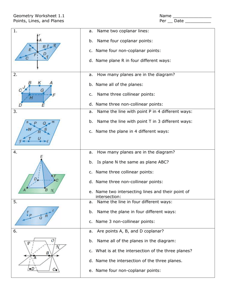 Geometry Worksheet 23.23 Name Points, Lines, and Planes Per __ Regarding Points Lines And Planes Worksheet
