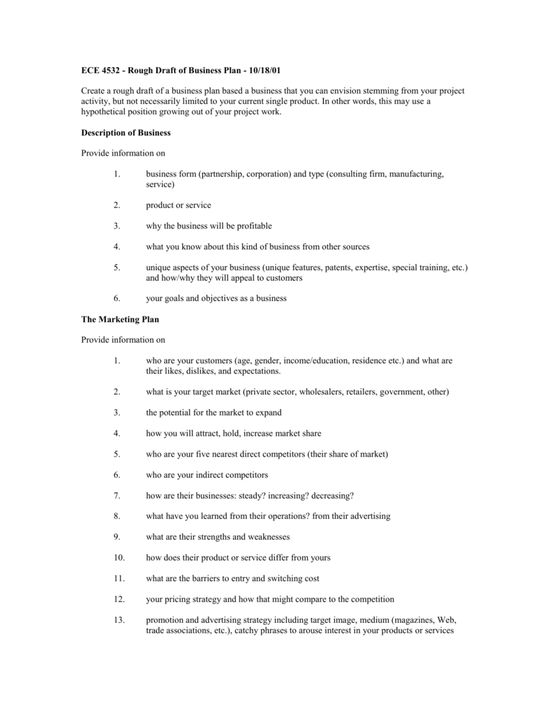 ECE 4532 Rough Draft Of Business Plan