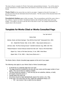 Template for Works Cited or Works Consulted Page