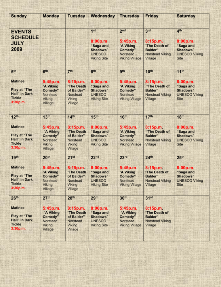 Events Schedule
