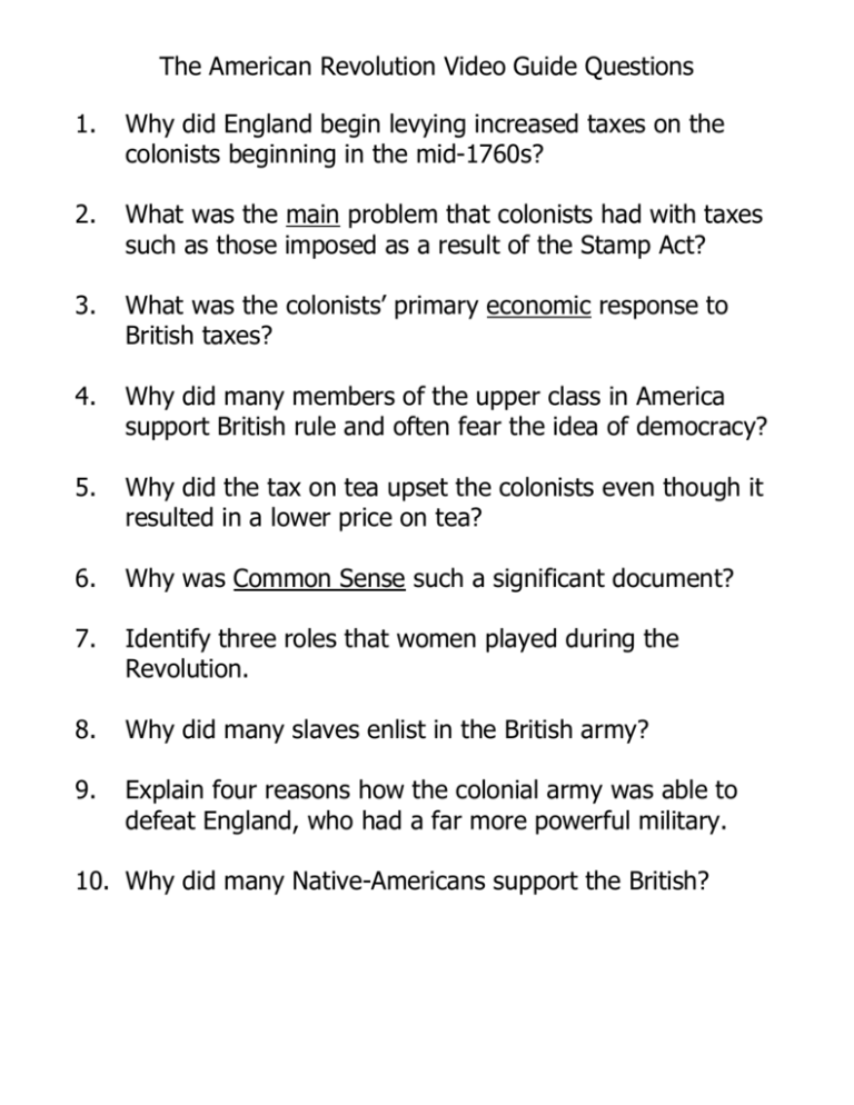 American Revolution Video Guide Questions