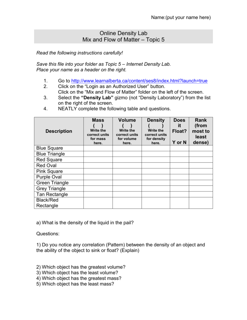 Online Density Lab