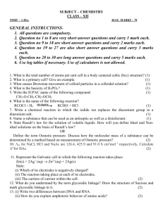 Chemistry Question Paper and Marking Scheme