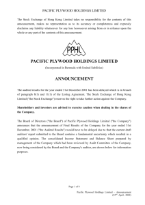 PACIFIC PLYWOOD - Announcement
