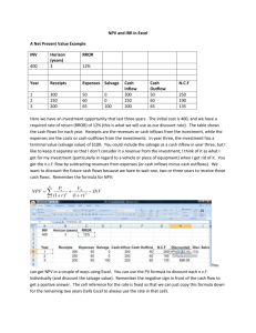NPV and IRR in Excel A Net Present Value Example INV Horizon