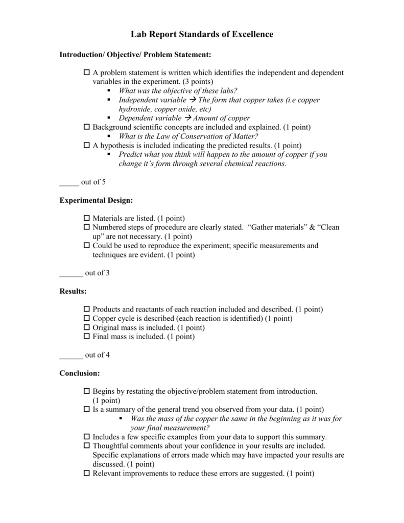 copper report lab cycle Rubric Lab report Cycle Copper The