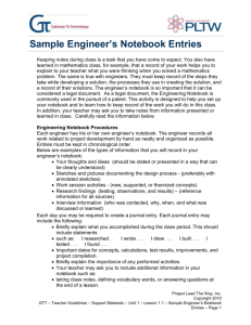 Lesson 1.1:Sample Engineer's Notebook Entries