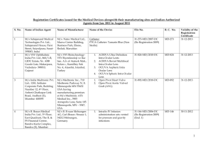 Registration Certificates issued for the Medical Devices alongwith