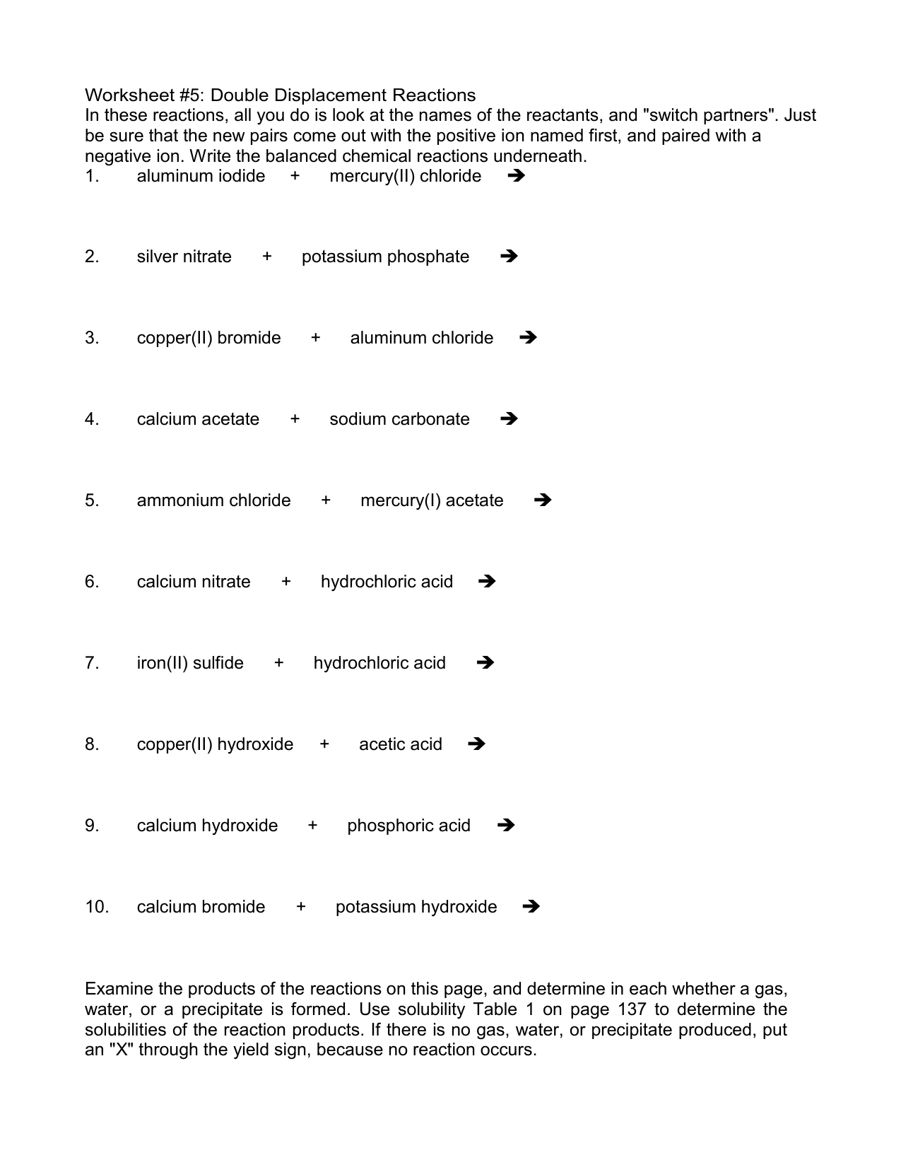 double displacement worksheet In Double Replacement  Reaction Worksheet