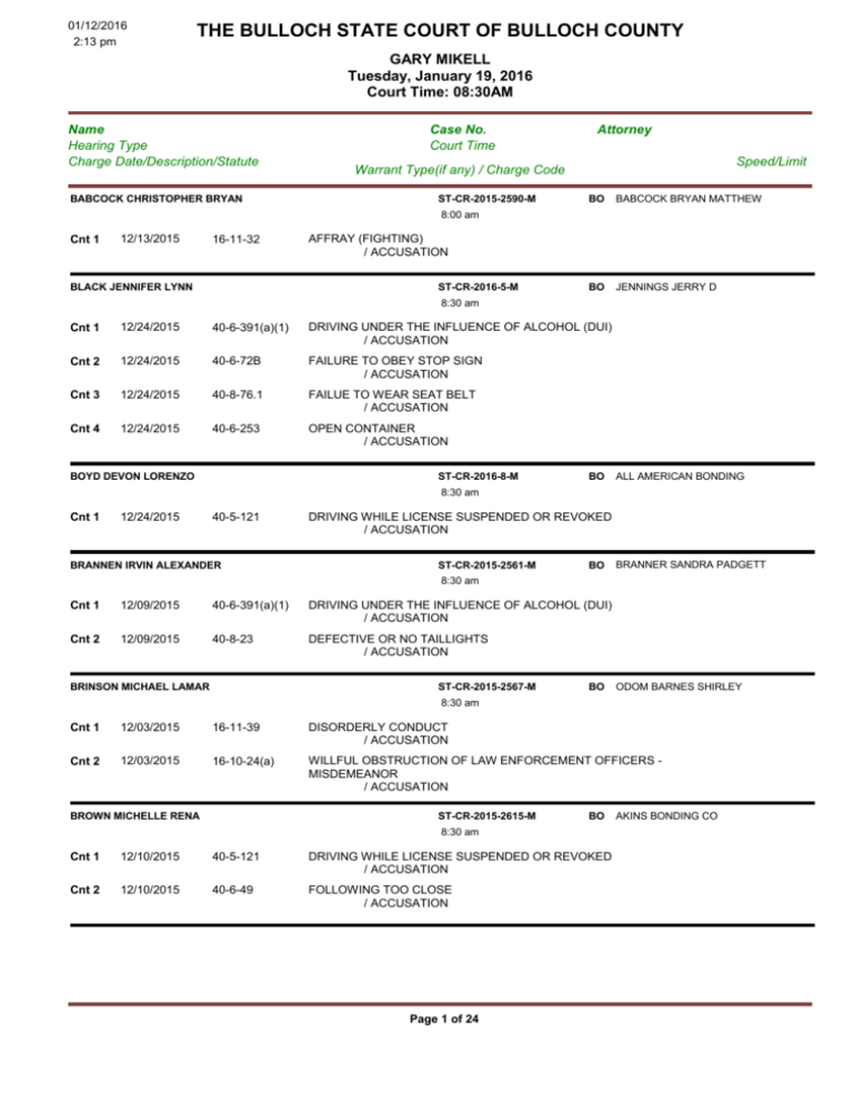 January 19 2016 Arraignment