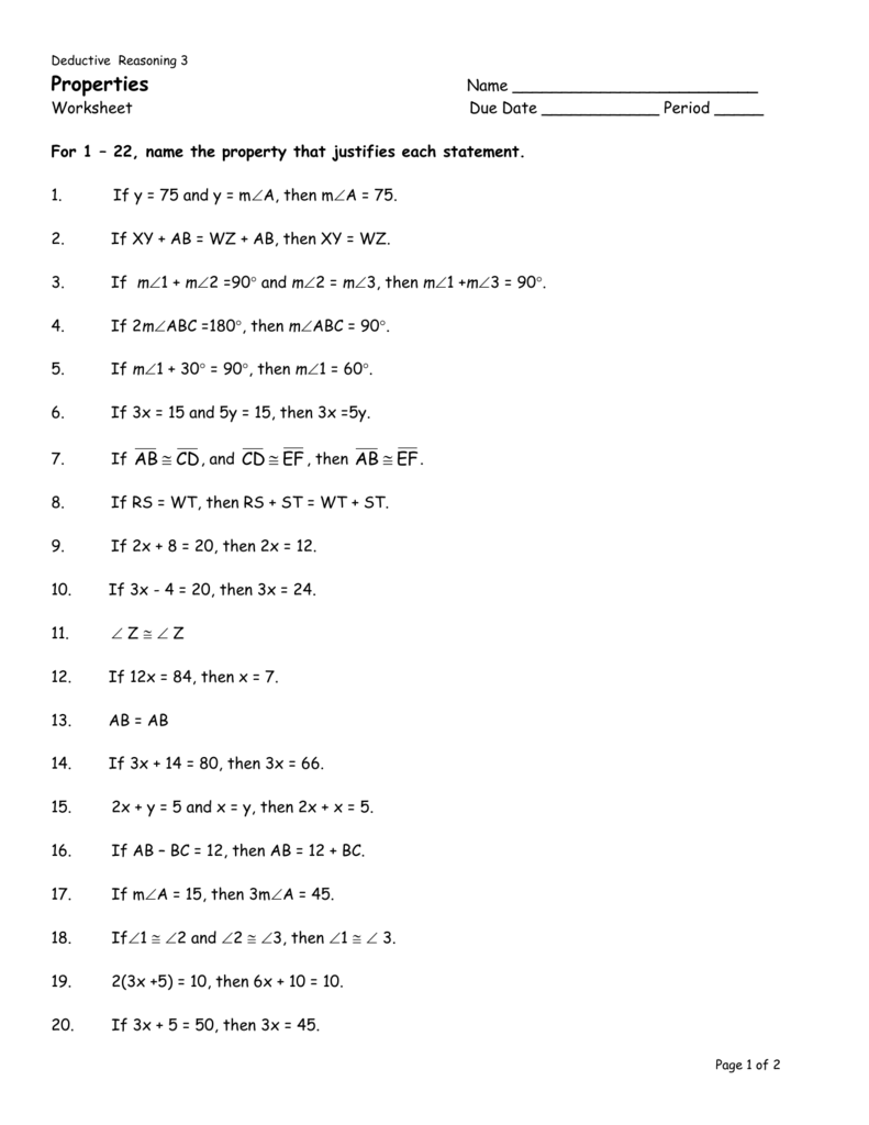 D20) Algebraic Properties Worksheet Inside Properties Of Operations Worksheet