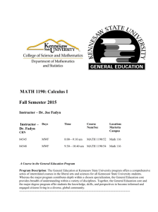 MATH 1190: Calculus I Fall Semester 2015 Instructor – Dr. Joe