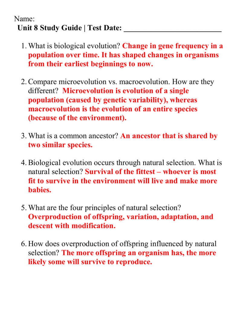 Unit 5 Test Review Biology Answer Key - Answers to the ...