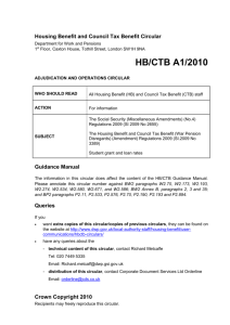 Housing Benefit and Council Tax Benefit Circular