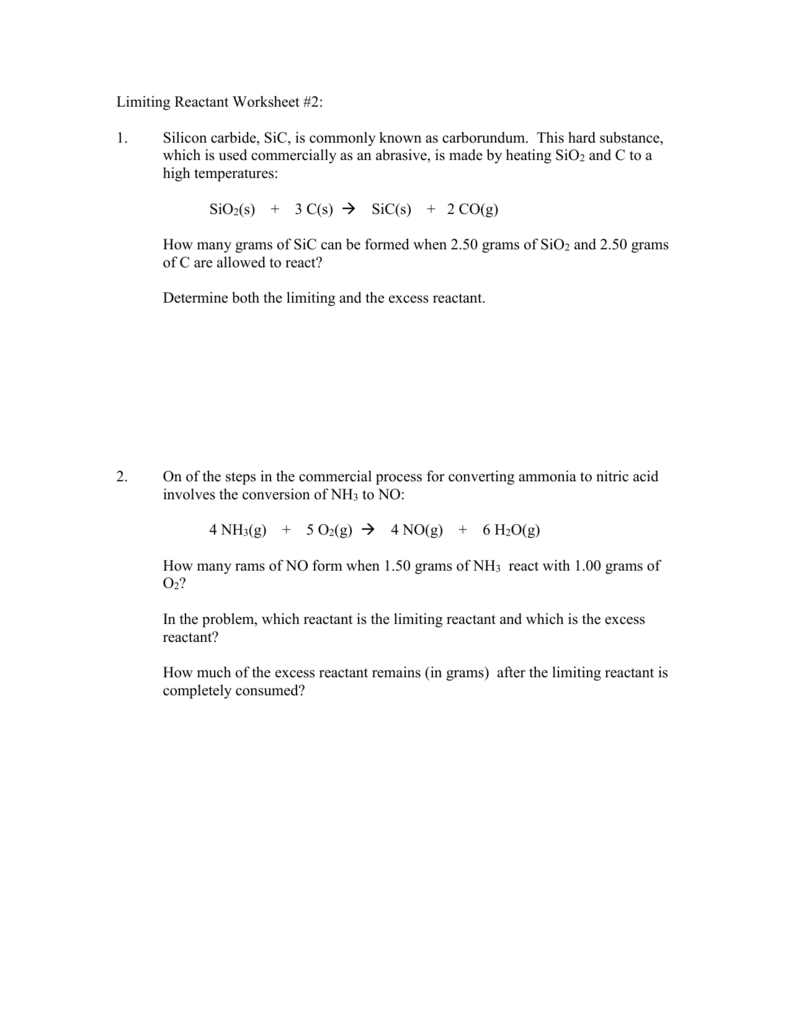 Limiting Reactant Worksheet #25 Inside Limiting Reactant Worksheet Answers