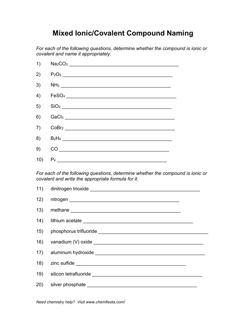 Covalent Compounds Worksheet Formula Writing And Naming Nidecmege