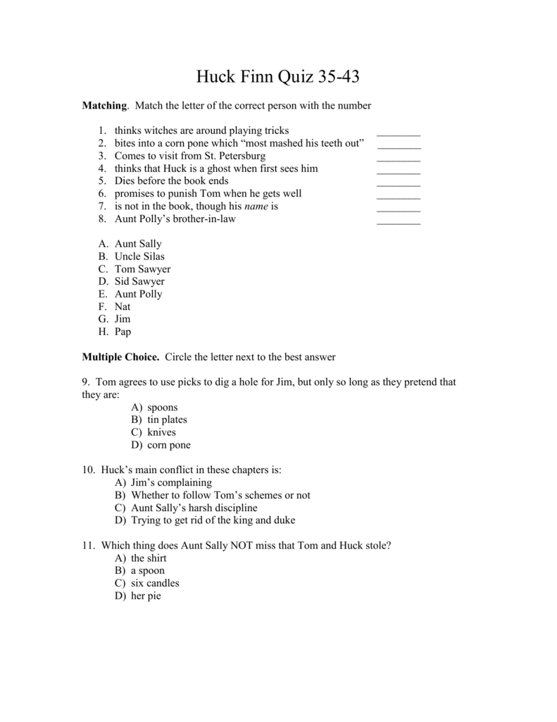 Huck Finn Quiz 35 43 Illini West High School