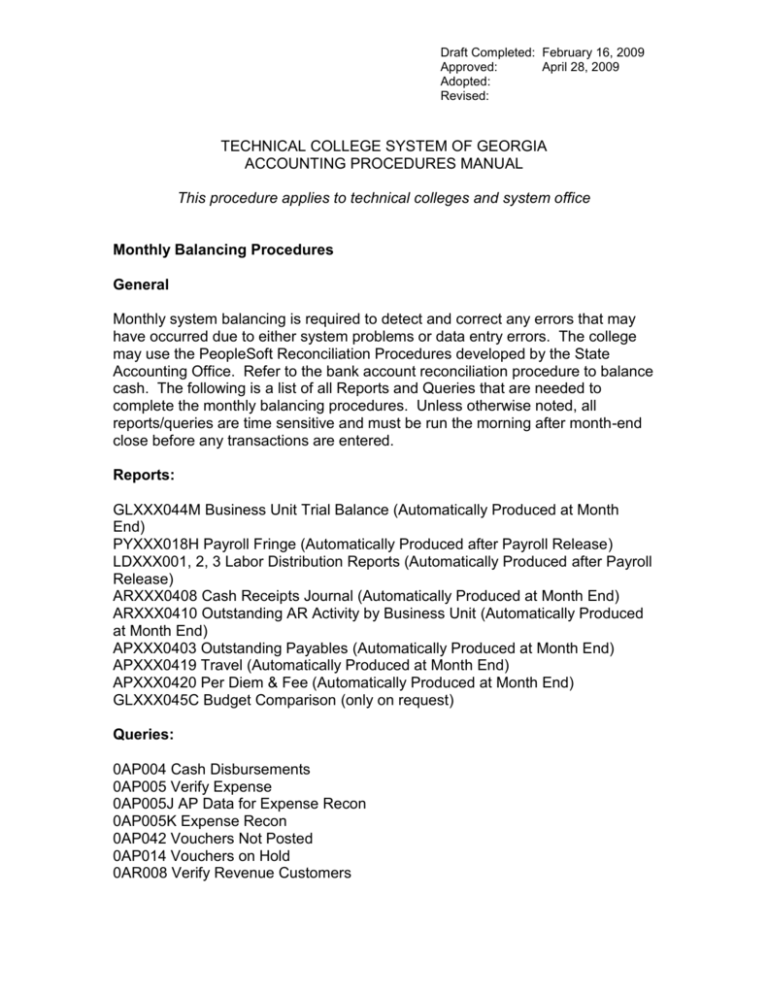 Monthly Balancing Procedures 4 28 09 TCSG