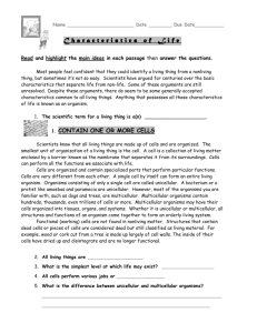 Characteristics of Life reading with questions
