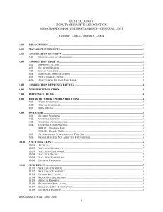 MEMORANDUM OF UNDERSTANDING