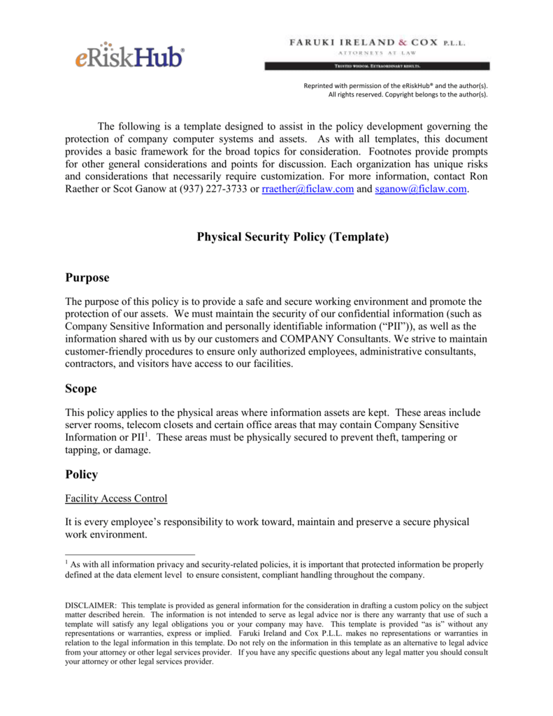 Physical Security Policy (Template) Intended For Physical Security Report Template