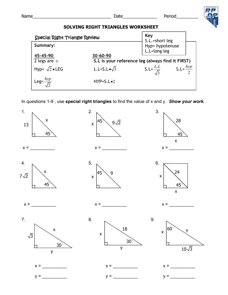 5 8 Special Right Triangles Worksheet%