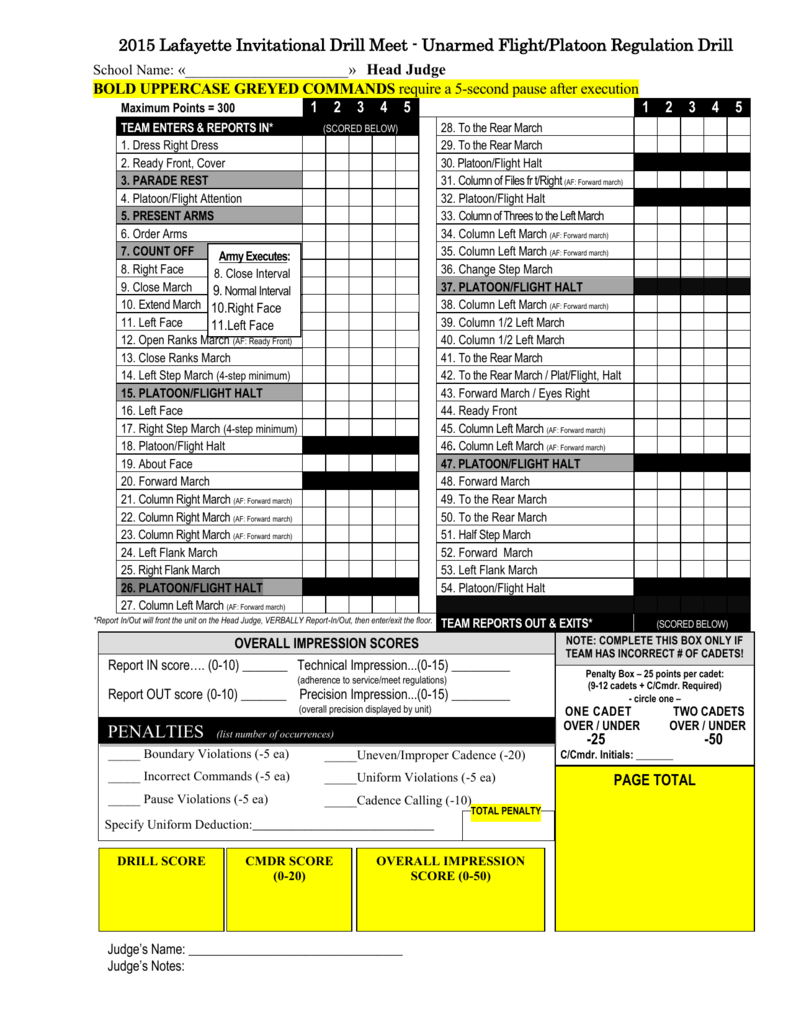 Regulation Unarmed Squad Drill Commands