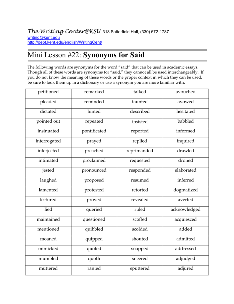 synonyms for said in essays