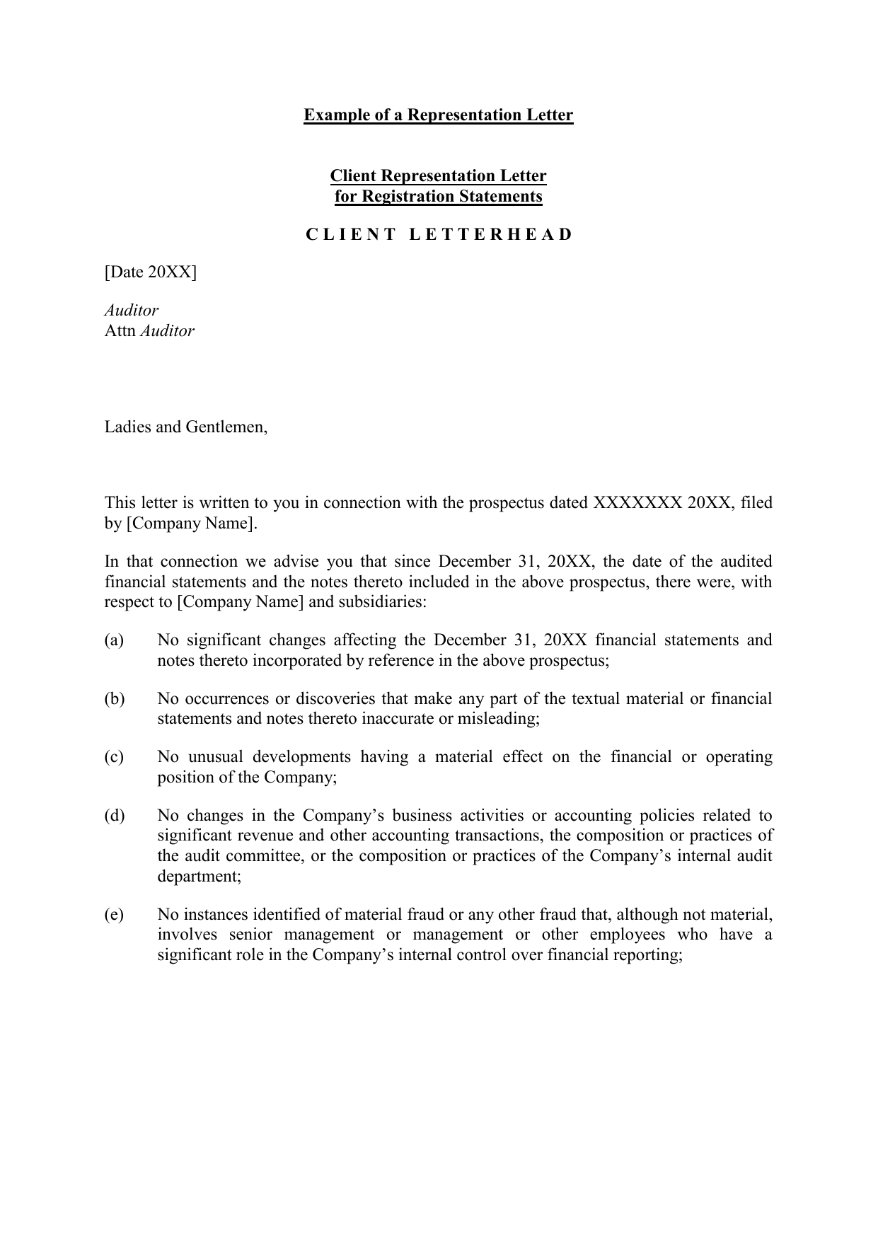 another name for management representation letter