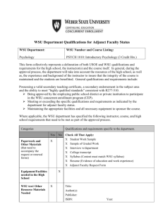 WSU Department Qualifications for Adjunct Faculty Status WSU