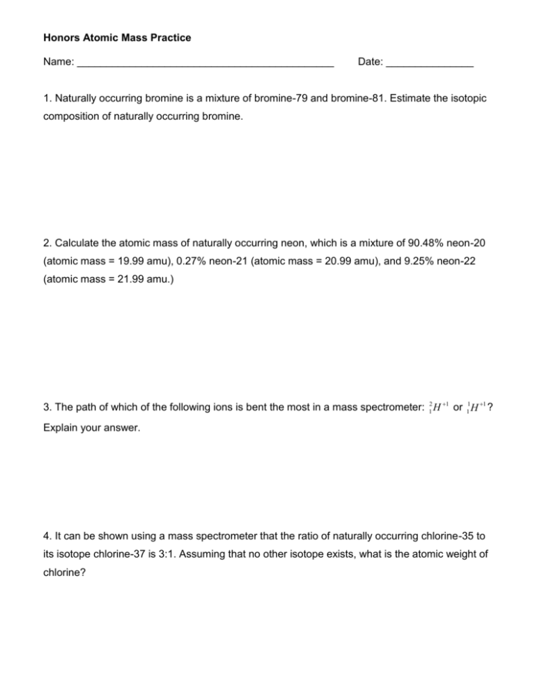 Honors Atomic Mass Practice