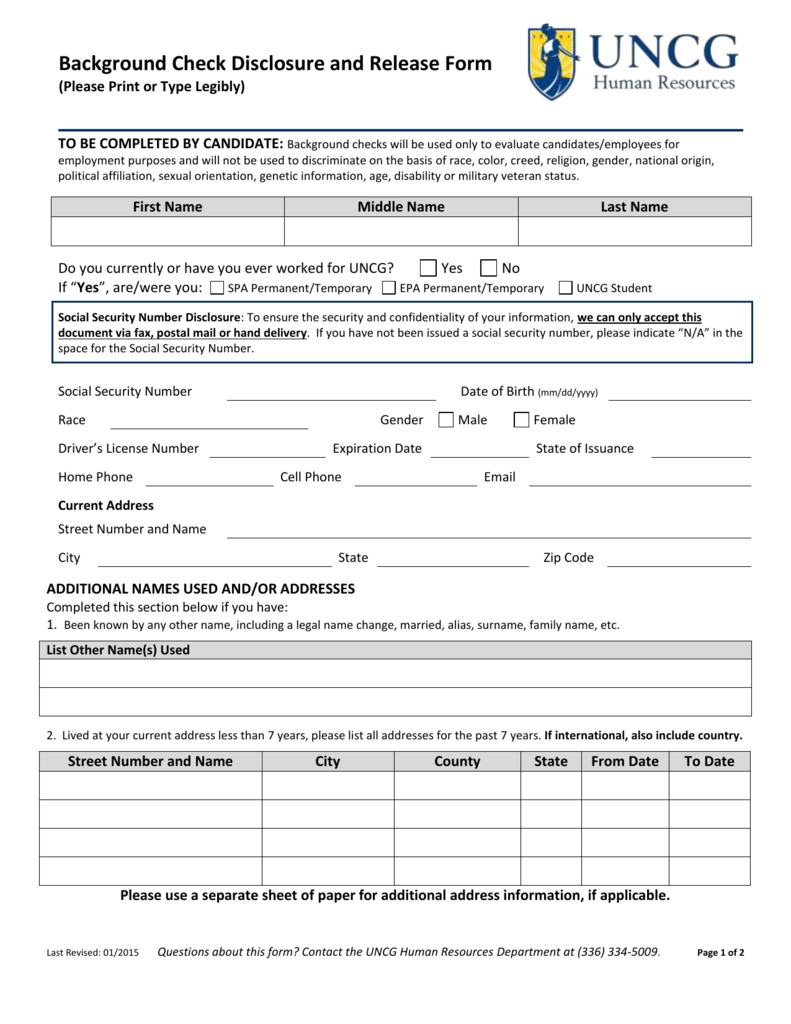 Background Check Disclosure and Release Form (Please Print or