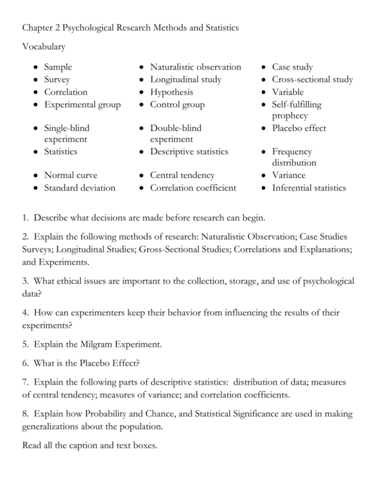 Chapter 2 Psychological Research Methods and Statistics