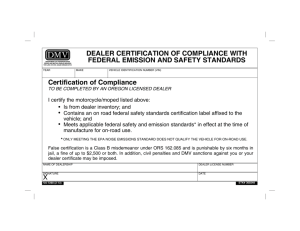 DEALER CERTIFICATION OF COMPLIANCE WITH FEDERAL