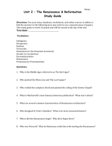 Unit 2 – The Renaissance & Reformation Study Guide