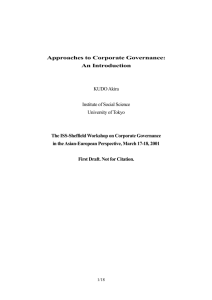 Approaches to Corporate Governance: An Introduction KUDO Akira
