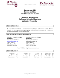 Commerce 4SD3 Commercial Law Fall 2012 Course Outline