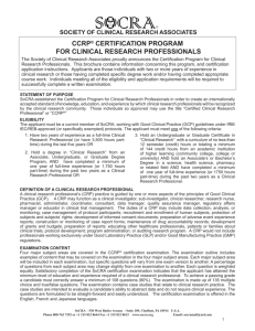 CCRP® CERTIFICaTION PROGRaM FOR ClINICal REsEaRCh