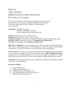PSYC35 ADVANCED PERSONALITY PSYCHOLOGY Prof. Marc A