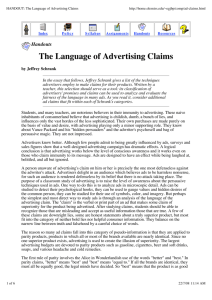 HANDOUT: The Language of Advertising Claims - PAC-ToK