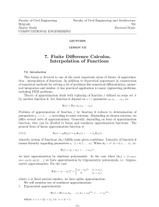 7. Finite Difference Calculus. Interpolation of Functions