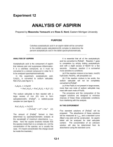 Analysis of Aspirin - Eastern Michigan University