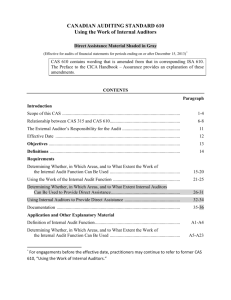 CANADIAN AUDITING STANDARD 610 Using the Work of Internal