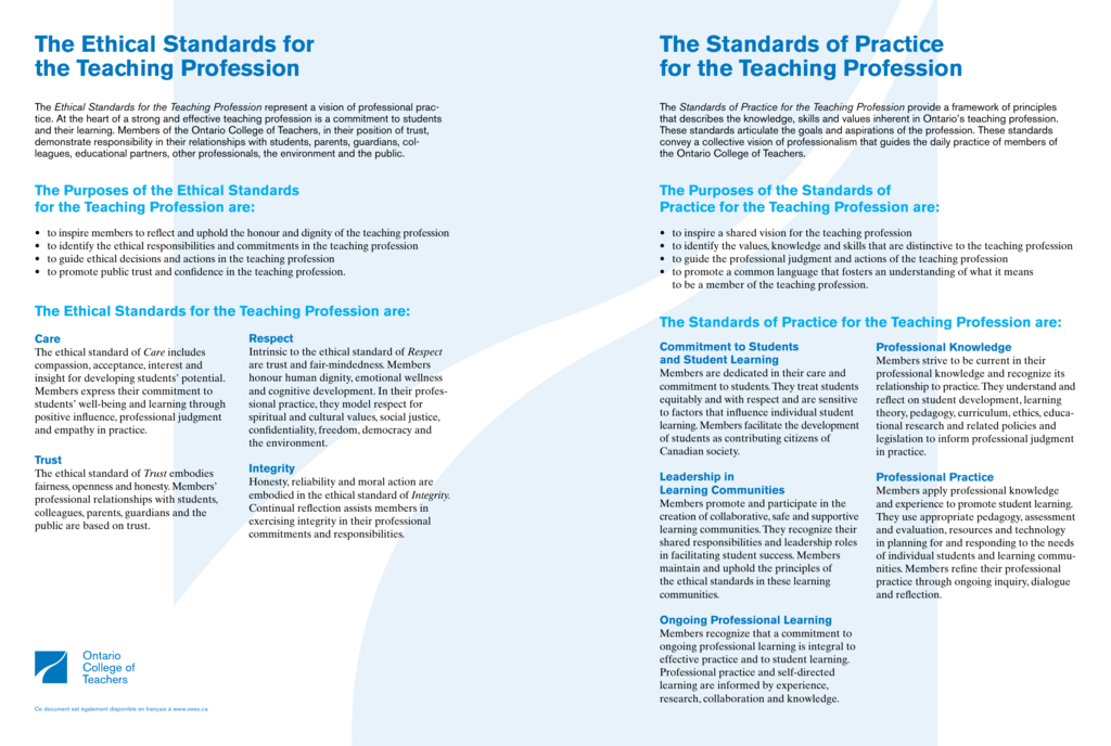 The Ethical Standards For The Teaching Profession The Standards Of