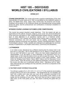 HIST 105 – DE01D/02D WORLD CIVILIZATIONS I SYLLABUS