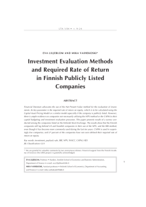 Investment Evaluation Methods and Required Rate of Return in