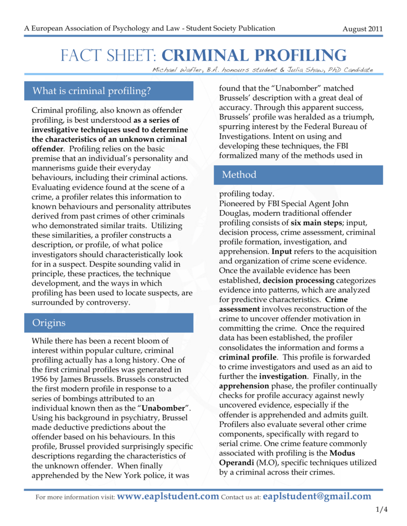 FACT SHEET Criminal Profiling