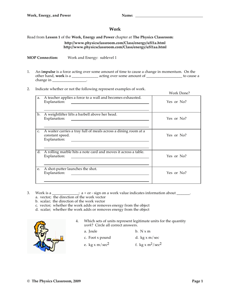 Work Energy Bar Charts Answer Key